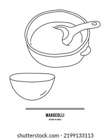 This illustration is a set of bottles and glasses containing makgeolli, a traditional Korean liquor.