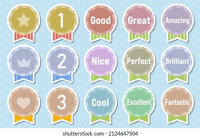 This is an illustration set of colorful and cute medals.Many other variations are available.The vector data is easy to use.