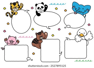 This is an illustration of set A of cute animal frames.