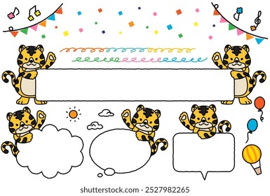 Esta es una ilustración de un conjunto de lindos marcos de tigre.