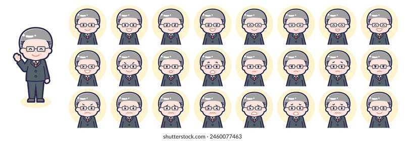 This is an illustration of a set of facial expressions for a man and an old man.