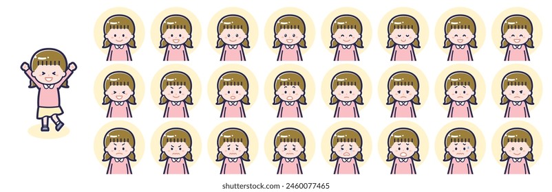 This is an illustration of a set of facial expressions for girls and girls.