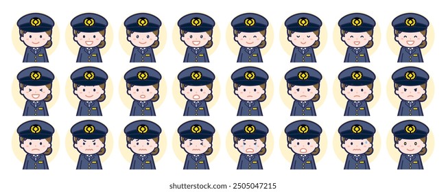 This is an illustration of a set of facial expressions for a female driver.