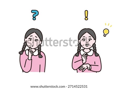 This is an illustration set featuring a pensive girl and an inspired girl. I drew it by hand using Adobe Illustrator.