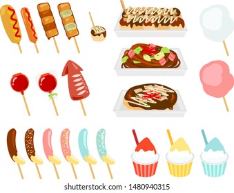 This is an illustration set of food sold at Aapanese summer festival.