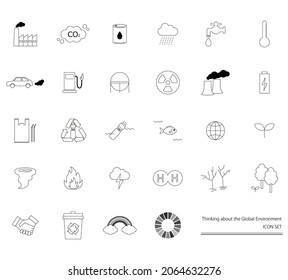 Esta es una ilustración de un conjunto de íconos para pensar en temas ambientales.