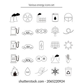 This is an illustration of a set of icons of various energies, old and new.