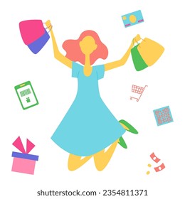 This is an illustration of a set of people enjoying shopping.