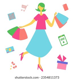 This is an illustration of a set of people enjoying shopping.