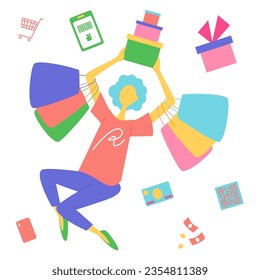This is an illustration of a set of people enjoying shopping.