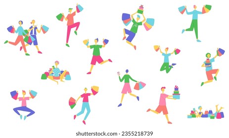 This is an illustration of a set of people enjoying shopping.