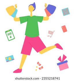 This is an illustration of a set of people enjoying shopping.