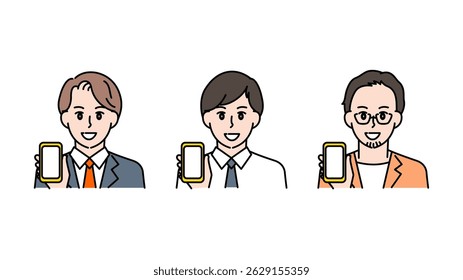 This is an illustration set A of three women pointing at their smartphone screens.