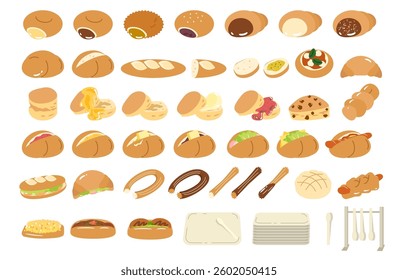 This is an illustration set of various breads
