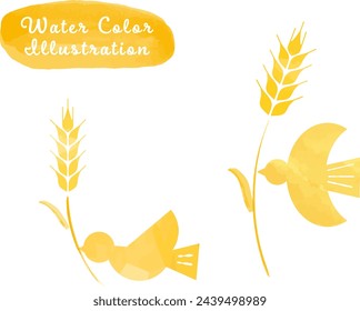This is an illustration set of wheat , bird and barley.