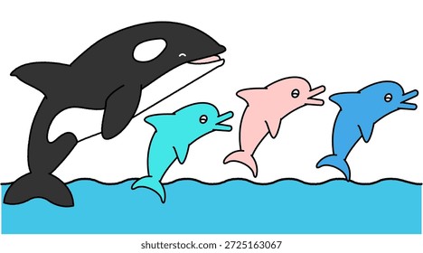 Dies ist ein Beispiel einer Show, bei der Killerwale und Delfine in ein Aquarium springen.