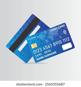 This illustration showcases both side of a credit card, emphasizing a sleek, professional design. This design is suitable for financial service advertisements, digital wallet applications etc.