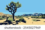 This illustration showcases the breathtaking and iconic desert landscape of Joshua Tree National Park in Southern California