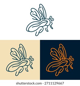This illustration showcases a bumblebee in a simplified line art style. The bee is depicted with flowing lines and a minimalist aesthetic. The images present the bee against several backgrounds. Suitable for various applications, this image could be used for design projects, or potentially as a visual element in educational materials.