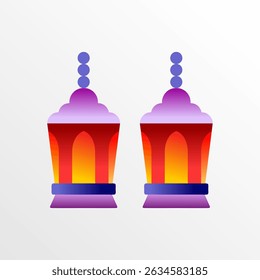 This illustration showcases an elegant and artistic Islamic lantern design, perfectly suited for Eid al-Fitr celebrations. The lantern features a distinctive shape, often an octagonal or star-shaped 