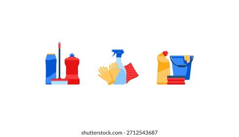 Esta ilustración muestra herramientas de limpieza esenciales, ideales para mantener un entorno limpio y organizado