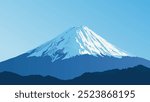 This illustration showcases the iconic Mount Fuji. The clean lines and cool color palette emphasize the symmetry between the mountain  and sky