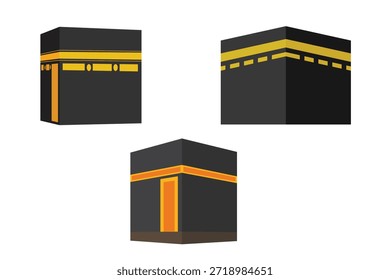 Esta ilustración muestra un conjunto de tres iconos de Kaaba Haram ubicados en La Meca, Arabia Saudita (KSA), que simbolizan el corazón espiritual del Islam en medio de la tierra. Composición equilibrada minimalista, estas representaciones de Kaaba son ideales para marketing de agencias de turismo, promociones de viajes islámicos y visuales de campañas religiosas. Perfecta para conceptos relacionados con el peregrinaje Hajj y Umrah, la adoración musulmana, la oración, el Eid, el Ramadán y los viajes sagrados, esta obra de arte refleja la importancia de La Meca como destino islámico global. El diseño es adecuado para su uso en medios digitales e impresos como Sitios web, anuncios de redes sociales, folletos, Anuncios, volantes, carteles y guías de viaje. Ideal para promocionar el turismo de Arabia Saudita, eventos, contenido relacionado con mezquitas y marcas religiosas, esta Kaaba establece Asistencias de materiales de marketing profesional enfocados en la espiritualidad, la cultura y el turismo religioso.