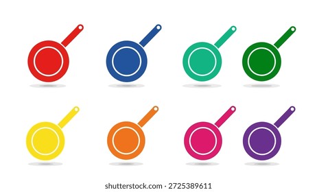 Esta ilustración muestra un conjunto de vibrantes sartenes contra un fondo blanco liso. Cada bandeja muestra un color diferente. El diseño presenta un estilo de Vector. Adecuada para diversos proyectos de diseño, esta Imagen ofrece potencial para material culinario o promocional.