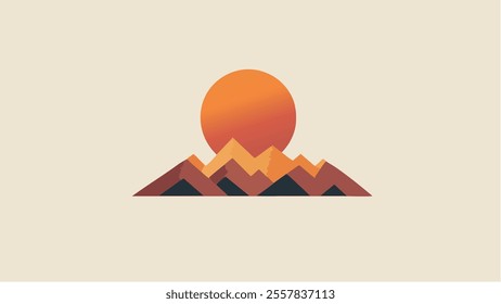 This illustration showcases the Sierra Nevada mountain range in a bold and graphic style. The mountains, with their snow-capped peaks, stand against an intense orange sunset sky.