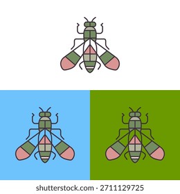 This illustration showcases a stylized bee presented with a geometric design. The artwork features vibrant colors, a flat design aesthetic, and bold outlines. The composition includes the bee set against different colored backgrounds. This image could be used for various design projects and visual content.