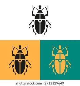 This illustration showcases a stylized beetle rendered in a minimalist, vector design. The artwork is presented with options of both a neutral and vibrant background color palettes. It may be suitable for diverse applications, including graphic design, educational materials, or decorative elements. The style allows for commercial and editorial uses.