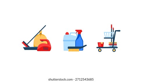 Esta ilustración muestra varias herramientas de limpieza, perfectas para representar la limpieza y la higiene