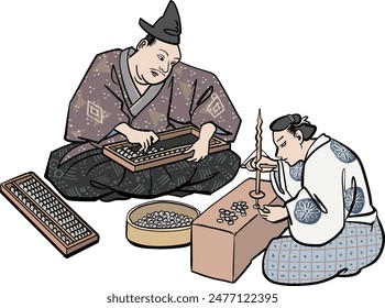 This is an illustration showing how abacus were made in the Edo period.