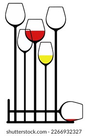 Esta es una ilustración que muestra la vajilla, vasos de vino muy altos en una composición elegante. Este es un vector.