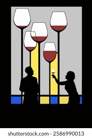 This is an illustration showing stemware, very tall wine glasses in an elegant composition. This is an illustration.