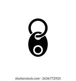 This illustration shows a black, solid key fob design featuring a loop for attachment and a circle in the lower portion against a white background.