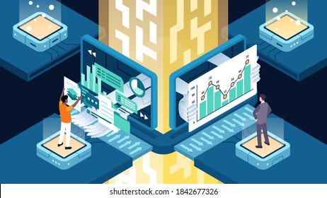 This illustration shows business automation or digital transformation, is the technology-enabled automation of complex business processes