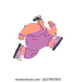 This illustration shows a cartoonish woman running in a purple outfit. Its promoting fitness, a healthy lifestyle, and the importance of exercise.