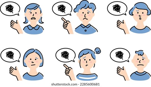 This illustration shows children making signs with troubled faces.