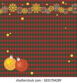 This illustration shows a Christmas motif on an argyle checkered background.
