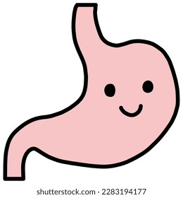 This illustration shows a healthy stomach deformed like a character. The smiling face is cute.
