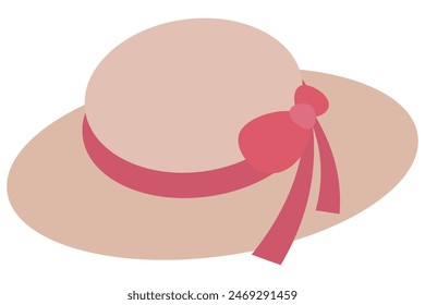 Esta ilustración muestra un icono de un sombrero de paja con una cinta rosa.