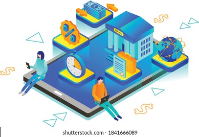 This illustration shows internet-only bank, is a type of direct bank that operates exclusively online without traditional physical branch networks