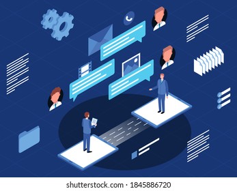 This illustration shows the online interview process, the employer communicates with the potential candidate for the position using computer-mediated communication