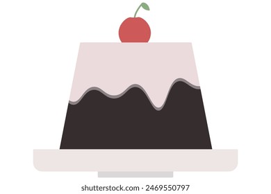 This illustration shows a plate of cherries with coffee jelly.
