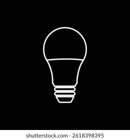This illustration shows a simple, black-and-white line drawing of a standard light bulb. The design is minimalistic, featuring clean, smooth outlines that define the rounded top and tapered middle of 