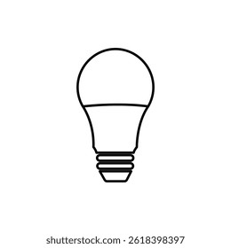 This illustration shows a simple, black-and-white line drawing of a standard light bulb. The design is minimalistic, featuring clean, smooth outlines that define the rounded top and tapered middle of 