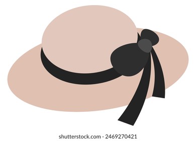 This illustration shows a straw hat icon with a black ribbon.