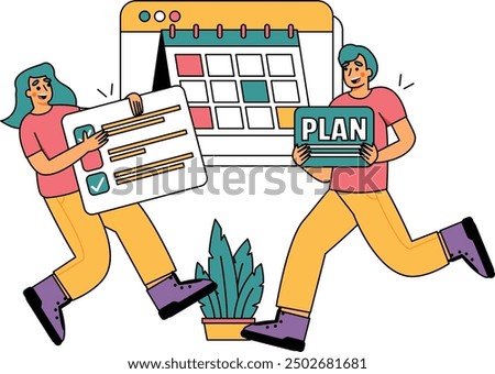 This illustration shows that work planning is the culmination of dedication and collaboration as the team celebrates achieving targets.