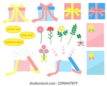 This is an illustration of a simple gift box. The set also includes illustrations of "flowers" and "message stickers" that can be used to accompany gifts.